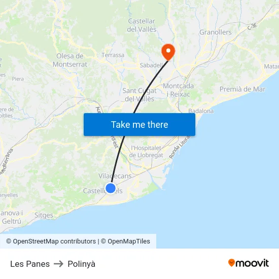 Les Panes to Polinyà map