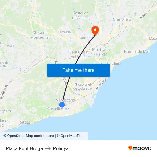Plaça Font Groga to Polinyà map