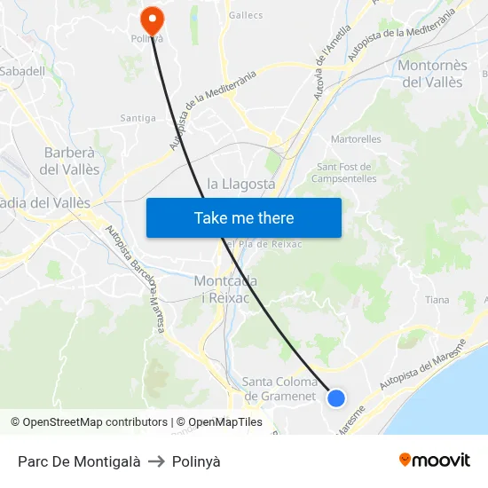 Parc De Montigalà to Polinyà map