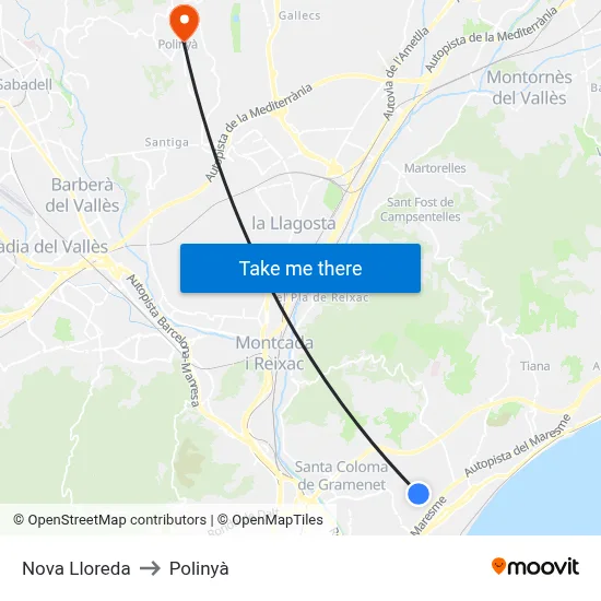 Nova Lloreda to Polinyà map