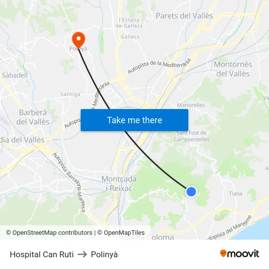 Hospital Can Ruti to Polinyà map