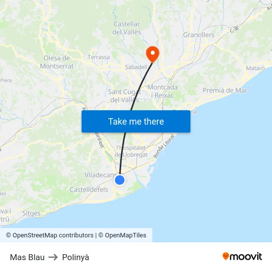 Mas Blau to Polinyà map