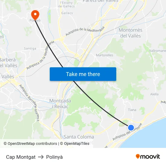 Cap Montgat to Polinyà map