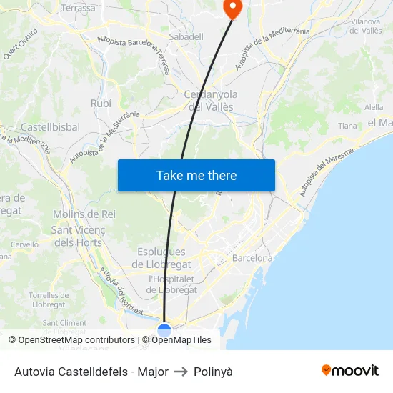 Autovia Castelldefels - Major to Polinyà map