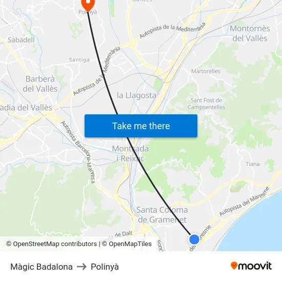 Màgic Badalona to Polinyà map