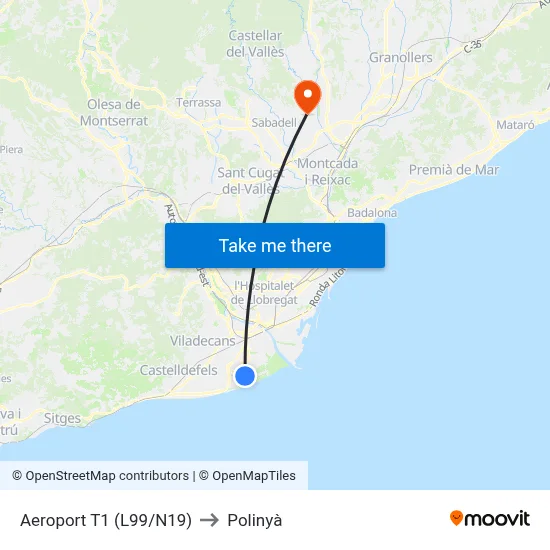 Aeroport T1 to Polinyà map