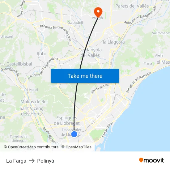 La Farga to Polinyà map