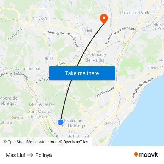 Mas Lluí to Polinyà map