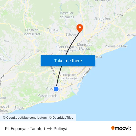 Pl. Espanya - Tanatori to Polinyà map