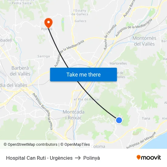 Hospital Can Ruti - Urgències to Polinyà map