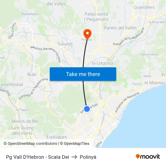 Pg Vall D'Hebron - Scala Dei to Polinyà map