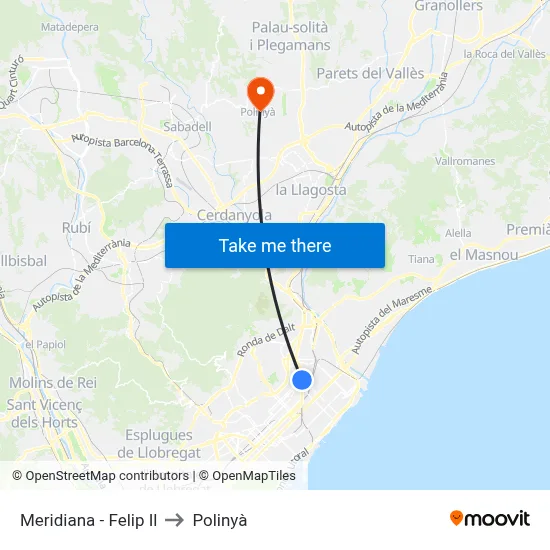 Meridiana - Felip Il to Polinyà map