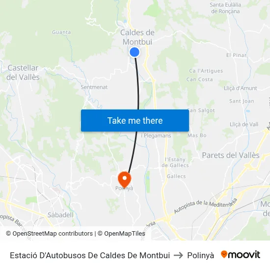 Estació D'Autobusos De Caldes De Montbui to Polinyà map