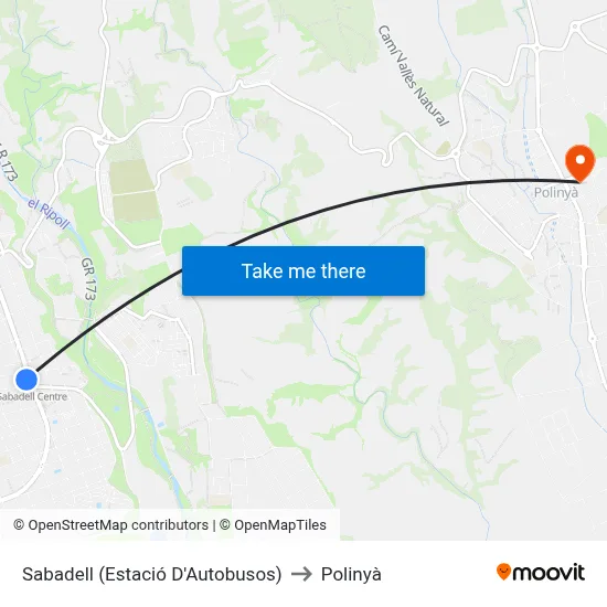Sabadell (Estació D'Autobusos) to Polinyà map