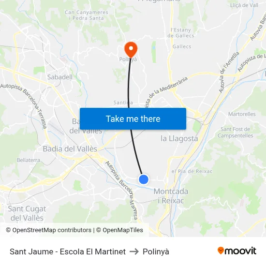 Sant Jaume - Escola El Martinet to Polinyà map