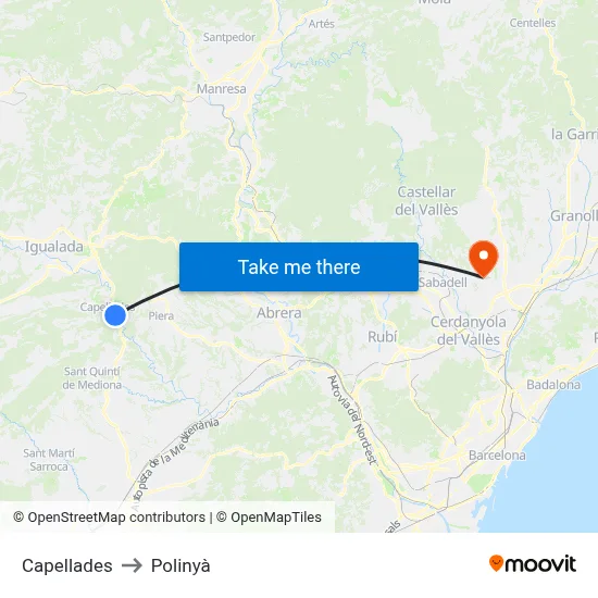 Capellades to Polinyà map
