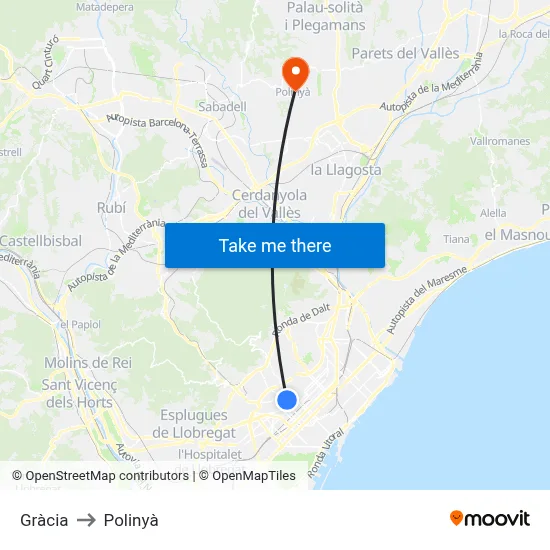 Gràcia to Polinyà map