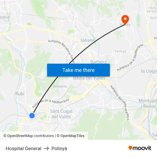 Hospital General to Polinyà map