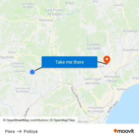 Piera to Polinyà map