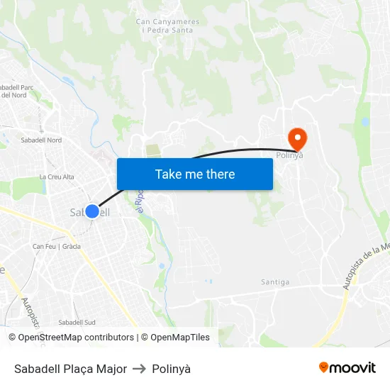 Sabadell Plaça Major to Polinyà map