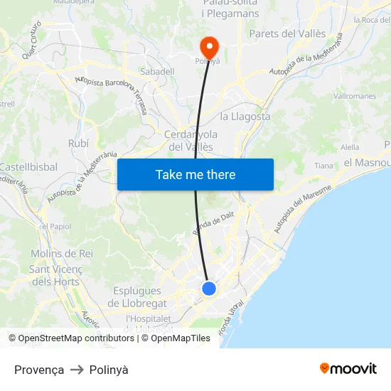 Provença to Polinyà map