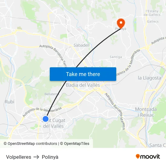 Volpelleres to Polinyà map