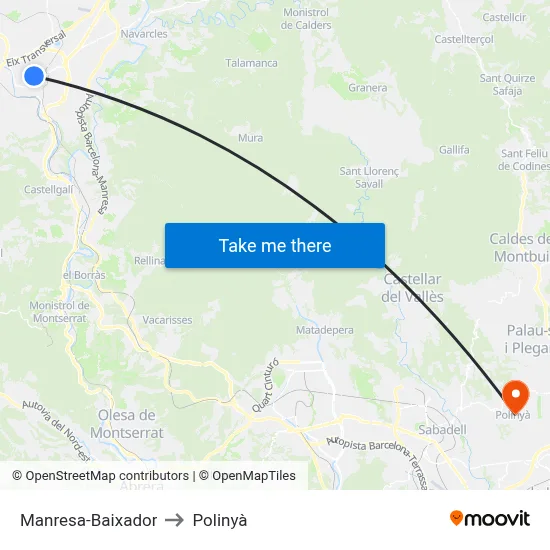 Manresa-Baixador to Polinyà map