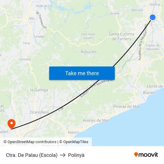 Ctra. De Palau (Escola) to Polinyà map