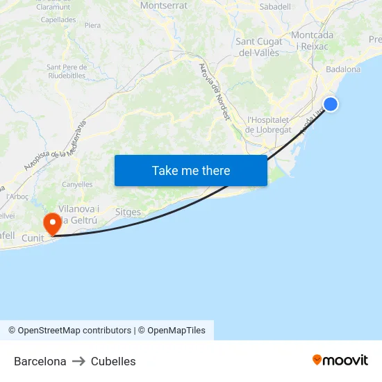 Barcelona to Cubelles map