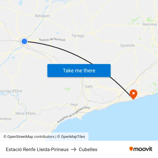 Estació Renfe Lleida-Pirineus to Cubelles map