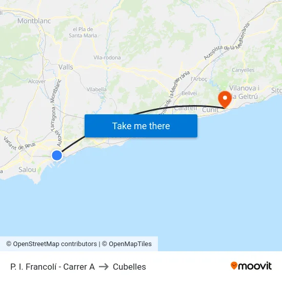 P. I. Francolí - Carrer A to Cubelles map