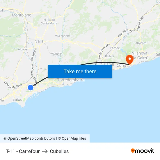 T-11 - Carrefour to Cubelles map