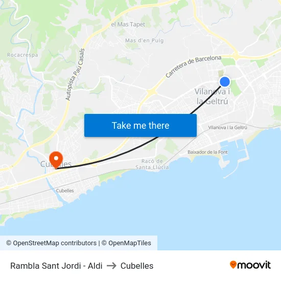 Rambla Sant Jordi - Aldi to Cubelles map