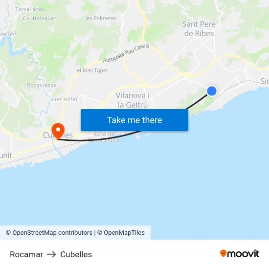 Rocamar to Cubelles map