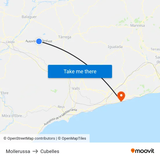 Mollerussa to Cubelles map