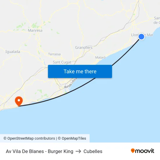 Av Vila De Blanes - Burger King to Cubelles map