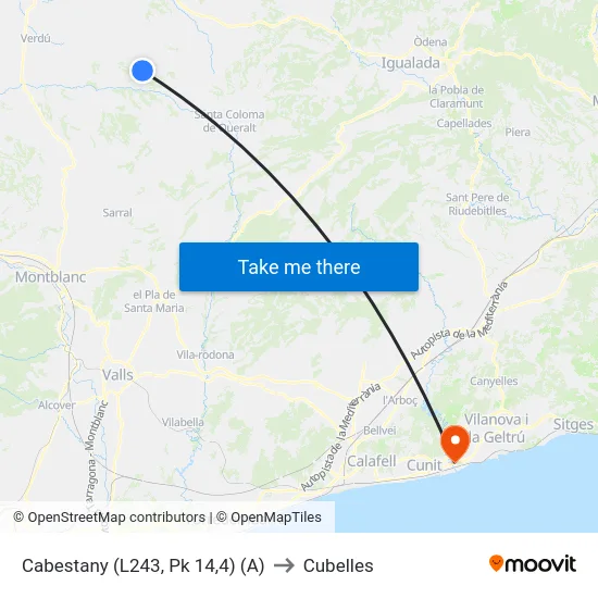 Cabestany (L243, Pk 14,4) (A) to Cubelles map