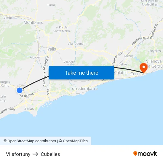 Vilafortuny to Cubelles map