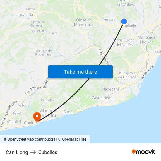 Can Llong to Cubelles map