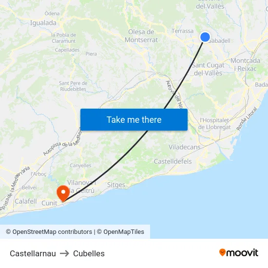 Castellarnau to Cubelles map