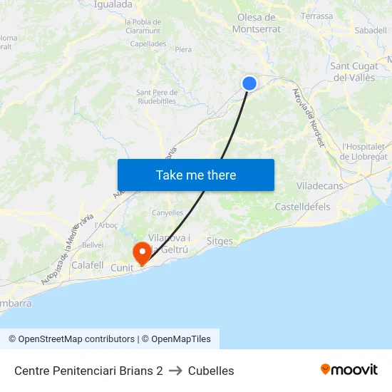 Centre Penitenciari Brians 2 to Cubelles map