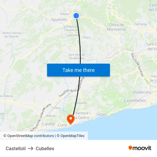 Castellolí to Cubelles map