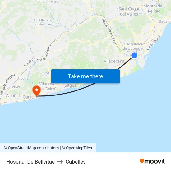 Hospital De Bellvitge to Cubelles map