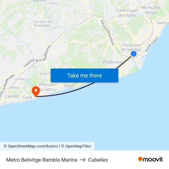 Metro Bellvitge Rambla Marina to Cubelles map
