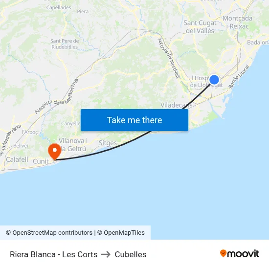 Riera Blanca - Les Corts to Cubelles map
