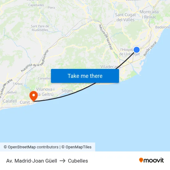 Av. Madrid-Joan Güell to Cubelles map