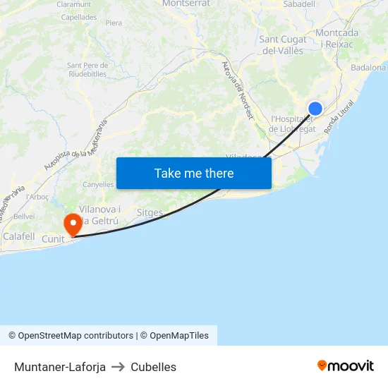 Muntaner-Laforja to Cubelles map