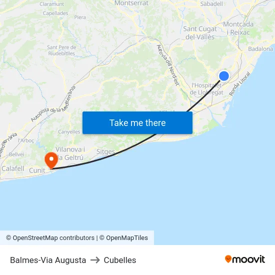 Balmes-Via Augusta to Cubelles map
