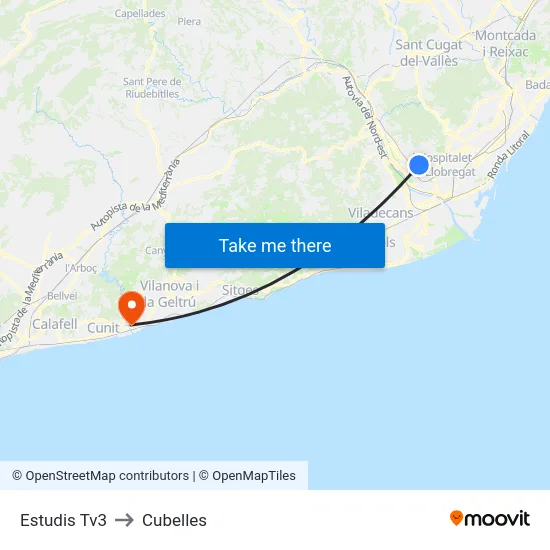 Estudis Tv3 to Cubelles map
