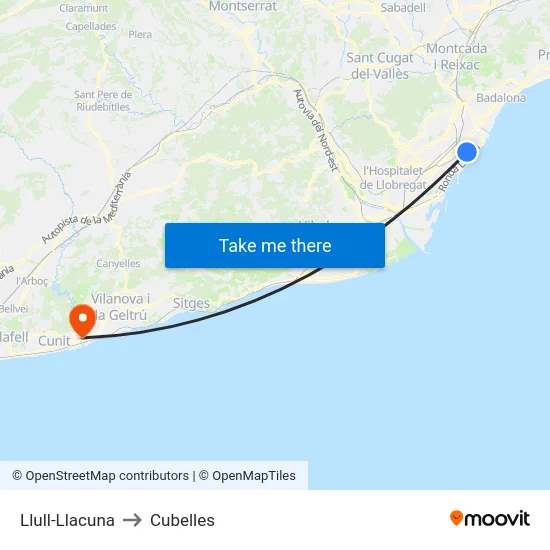 Llull-Llacuna to Cubelles map